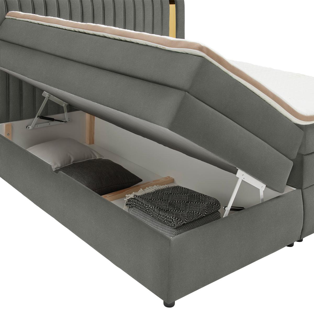 Boxspringbett Minola Gold Dunkelgrau ca. 160x200cm - Dunkelgrau/Schwarz, KONVENTIONELL, Kunststoff/Textil (160/200cm) - Premium Living