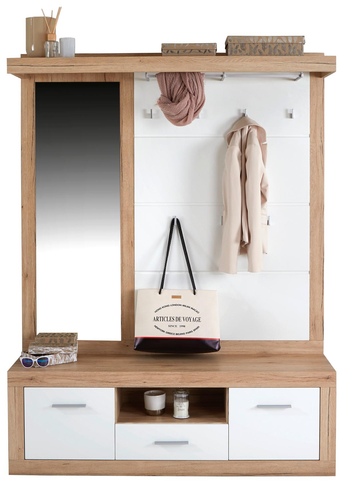 Cuier Malta - alb/culoare lemn stejar, Modern, material pe bază de lemn (145/197/36cm) - Modern Living