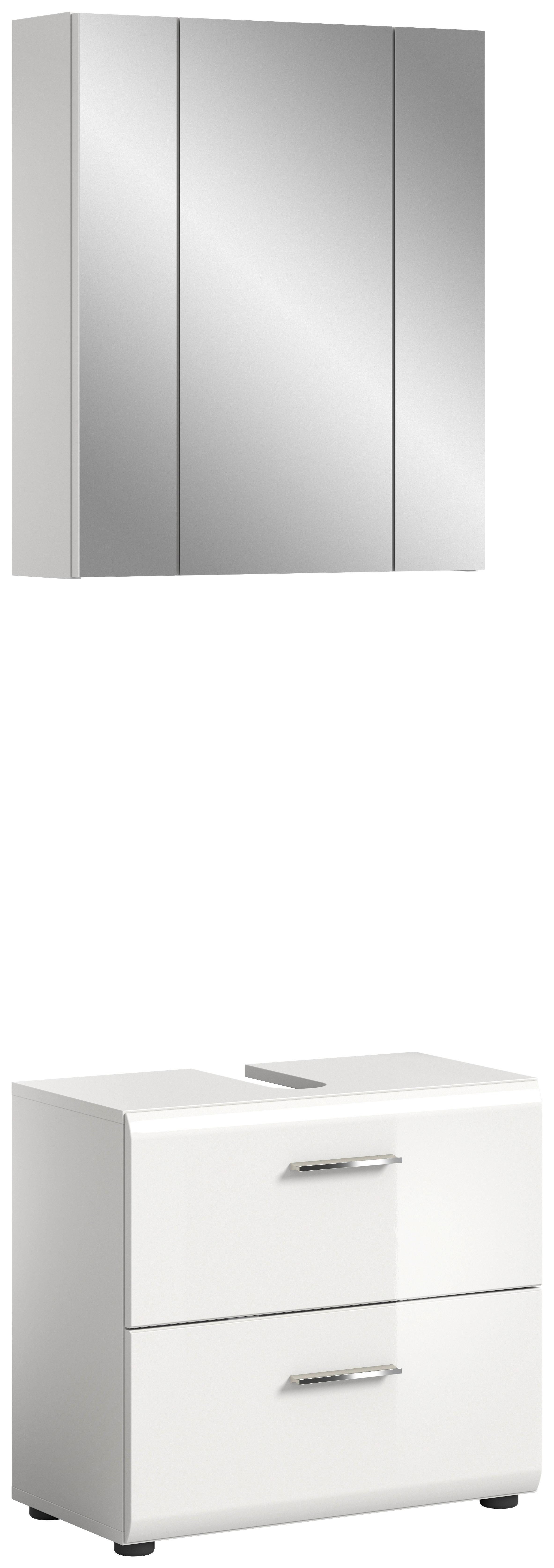 Badezimmer-Set ICE 2-teilig, Weiß Hochglanz - Weiß Hochglanz/Silberfarben, MODERN, Glas/Holzwerkstoff (60cm) - MID.YOU