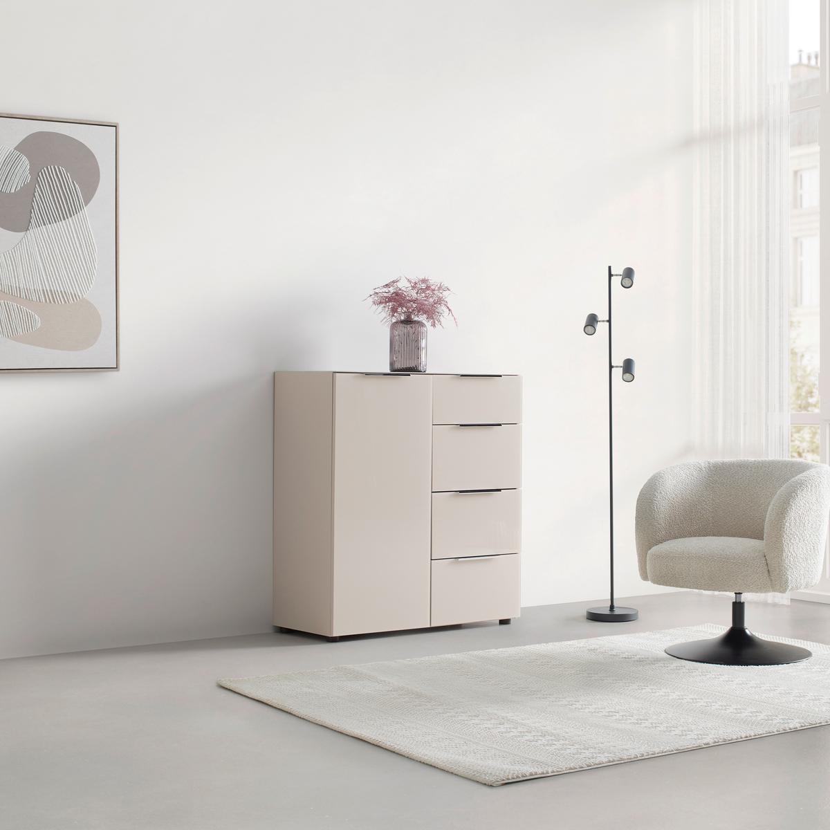 Kommode Siena Kaschmir - Chromfarben/Kaschmir, Modern, Glas/Holzwerkstoff (90/99/40cm) - Mömax