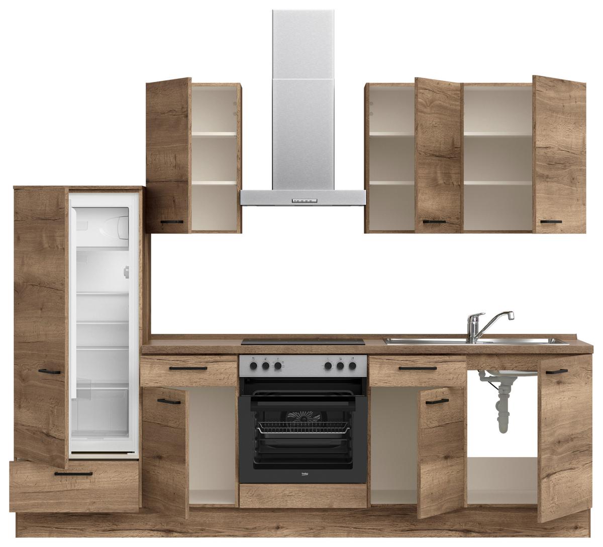 Küchenblock Structura Low m. Geräten Eiche dunkel - Eiche dunkel/Eichefarben, MODERN, Holzwerkstoff/Metall (270cm) - Nobilia