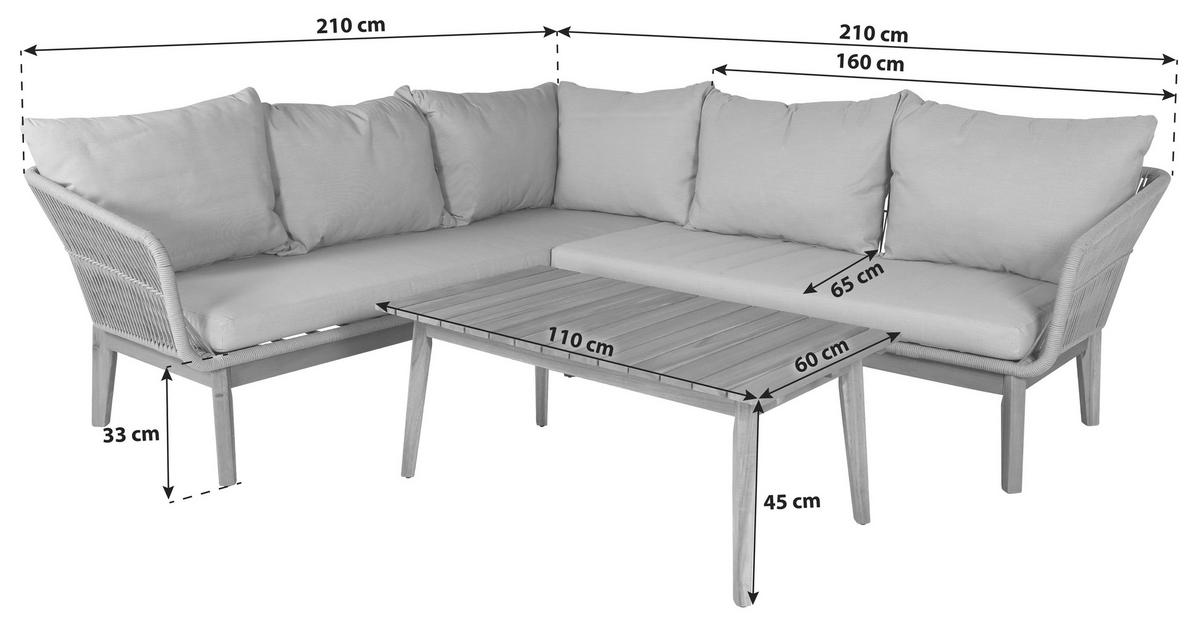 Loungegarnitur Chania ca. 210x160 Dunkelgrau - Dunkelgrau/Grau, KONVENTIONELL, Holz/Kunststoff (210/160cm) - Gardenson