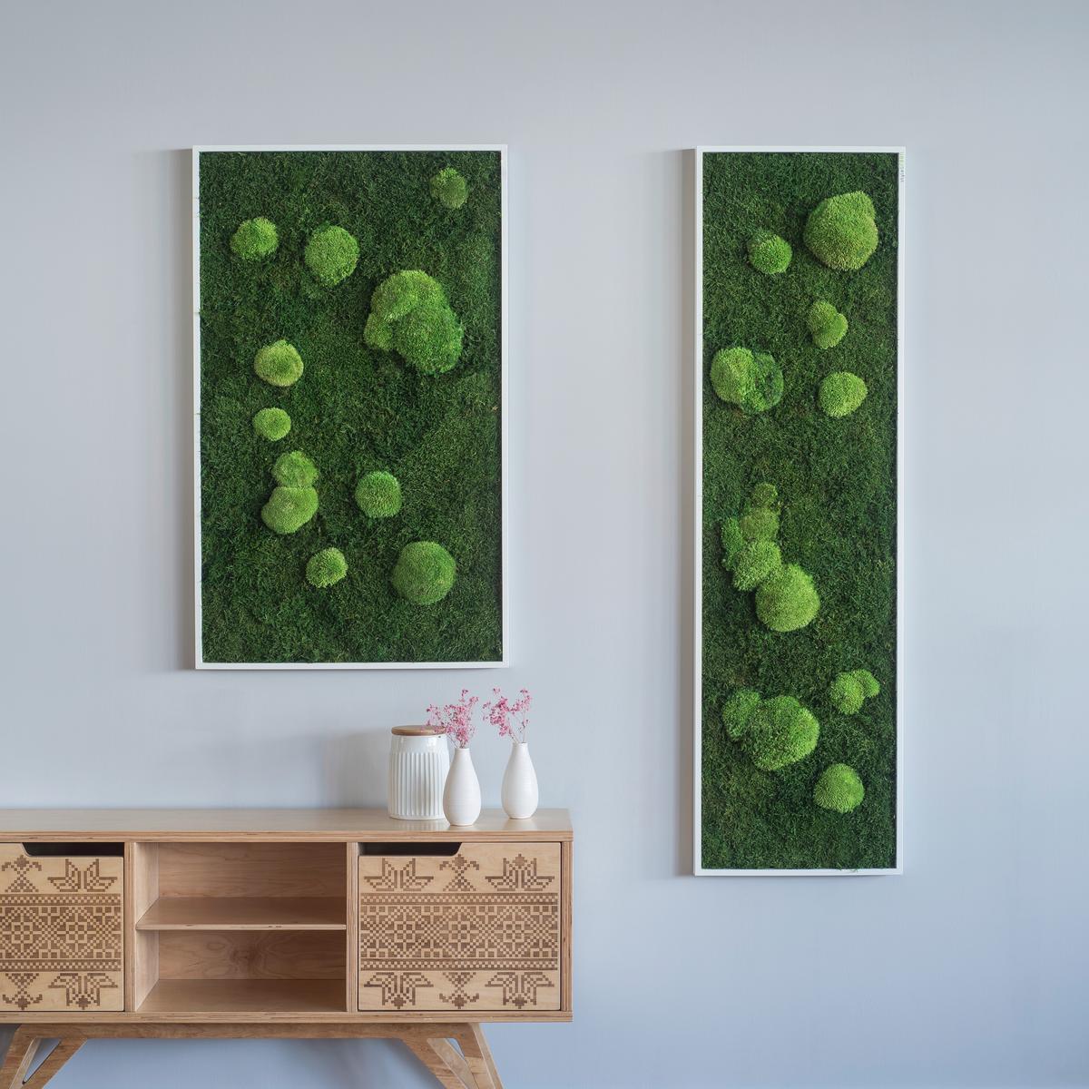 Moosbild Grün - Weiß/Grün, Basics, Naturmaterialien/Holz (140/40/6cm)