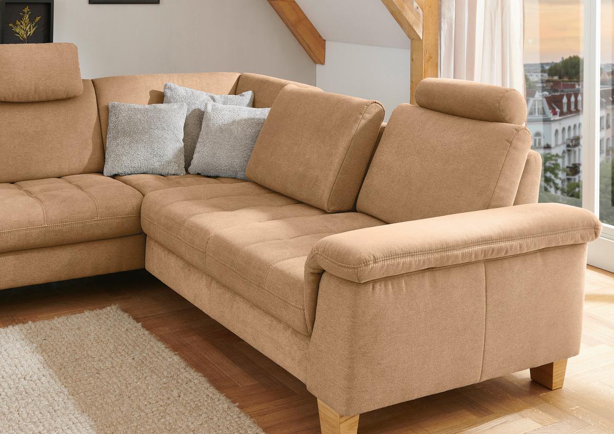 Sedežna Garnitura Pp-La23117 - bež/barve konjaka, Moderno, tekstil/leseni material (253/45/221cm) - Premium Living