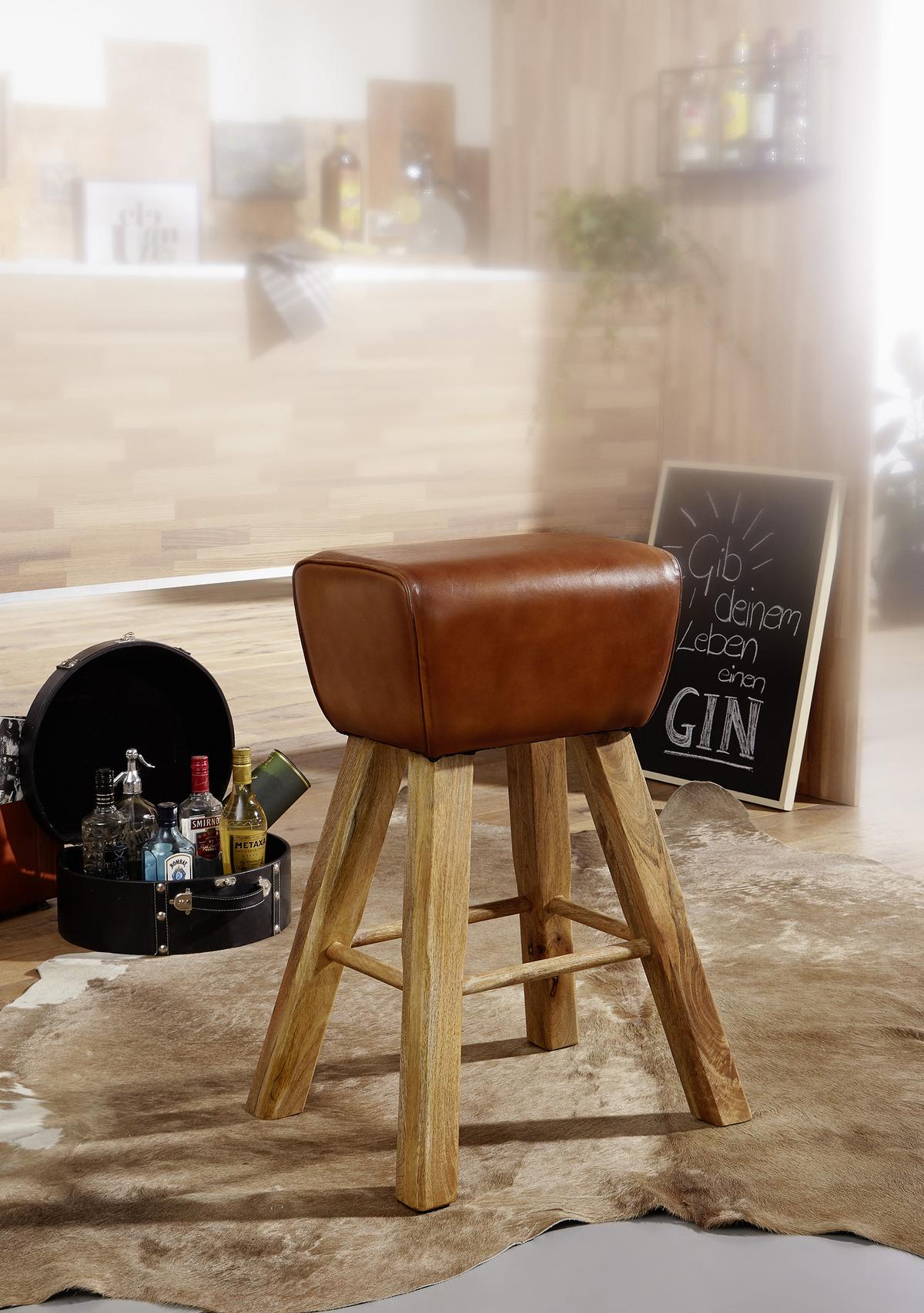 Barhocker WL6.011 ca. 43x75 cm Braun/Echtleder - Braun, Natur, Leder/Holz (43/75/29,5cm) - MID.YOU