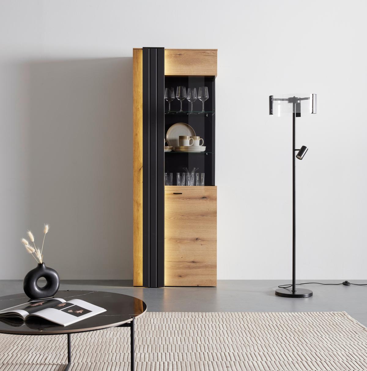 Vitrine in Eiche/Grau - Modern, Glas/Holzwerkstoff (71,8/203/44,8cm) - Mömax