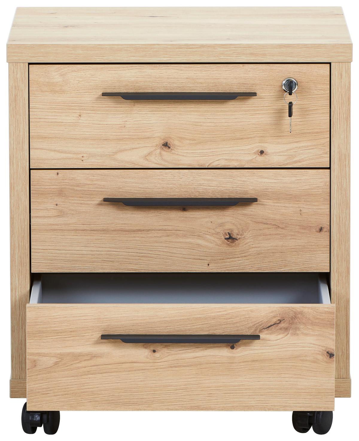 KONTENER NA KÓŁKACH DISEGNO - antracytowy/dąb artisan, Design, materiał drewnopochodny/tworzywo sztuczne (52/61/44cm) - Carryhome