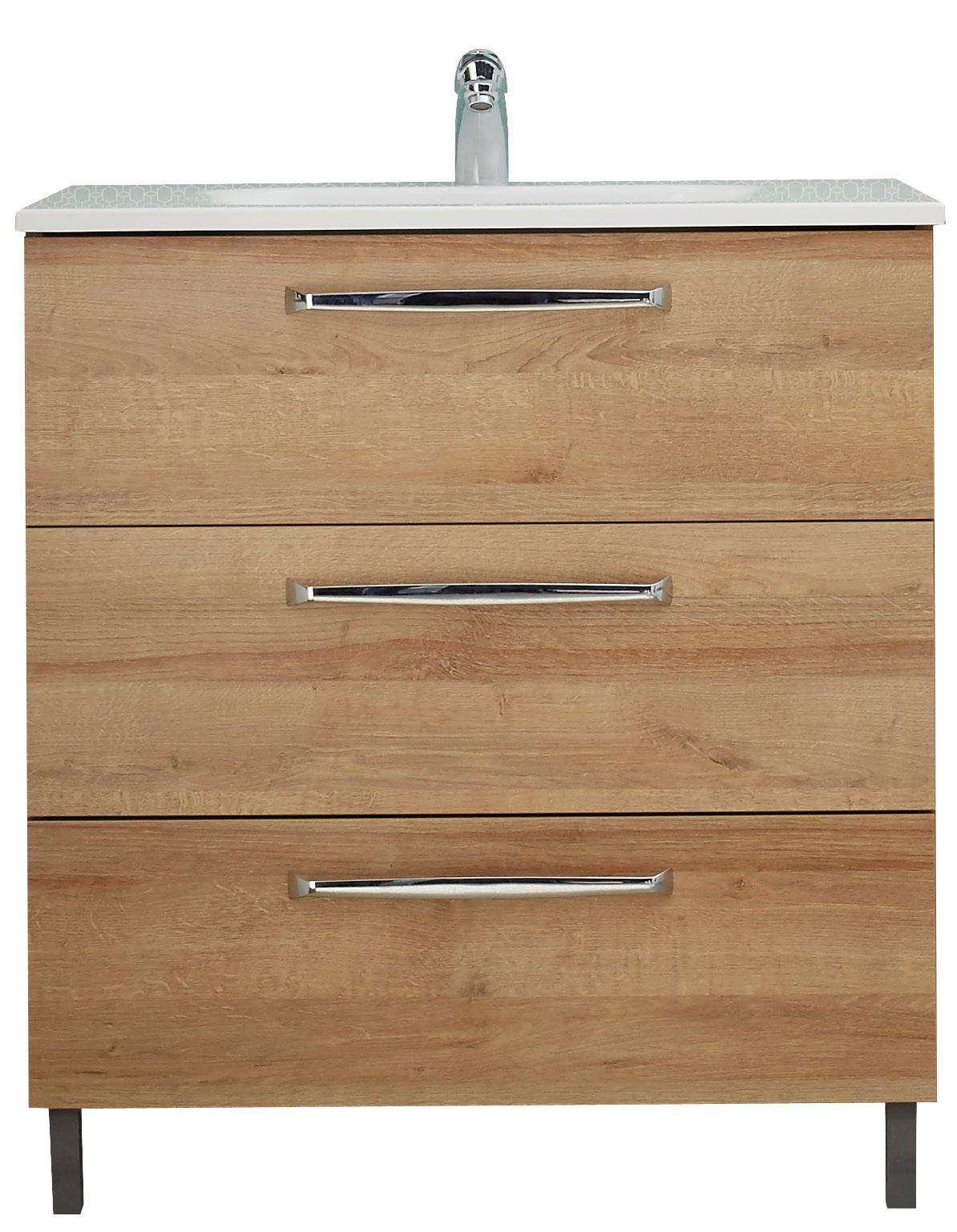 Mosdó Alsószekrény Luga - króm/tölgyfa, Modern, faalapú anyag (80/77/43cm)
