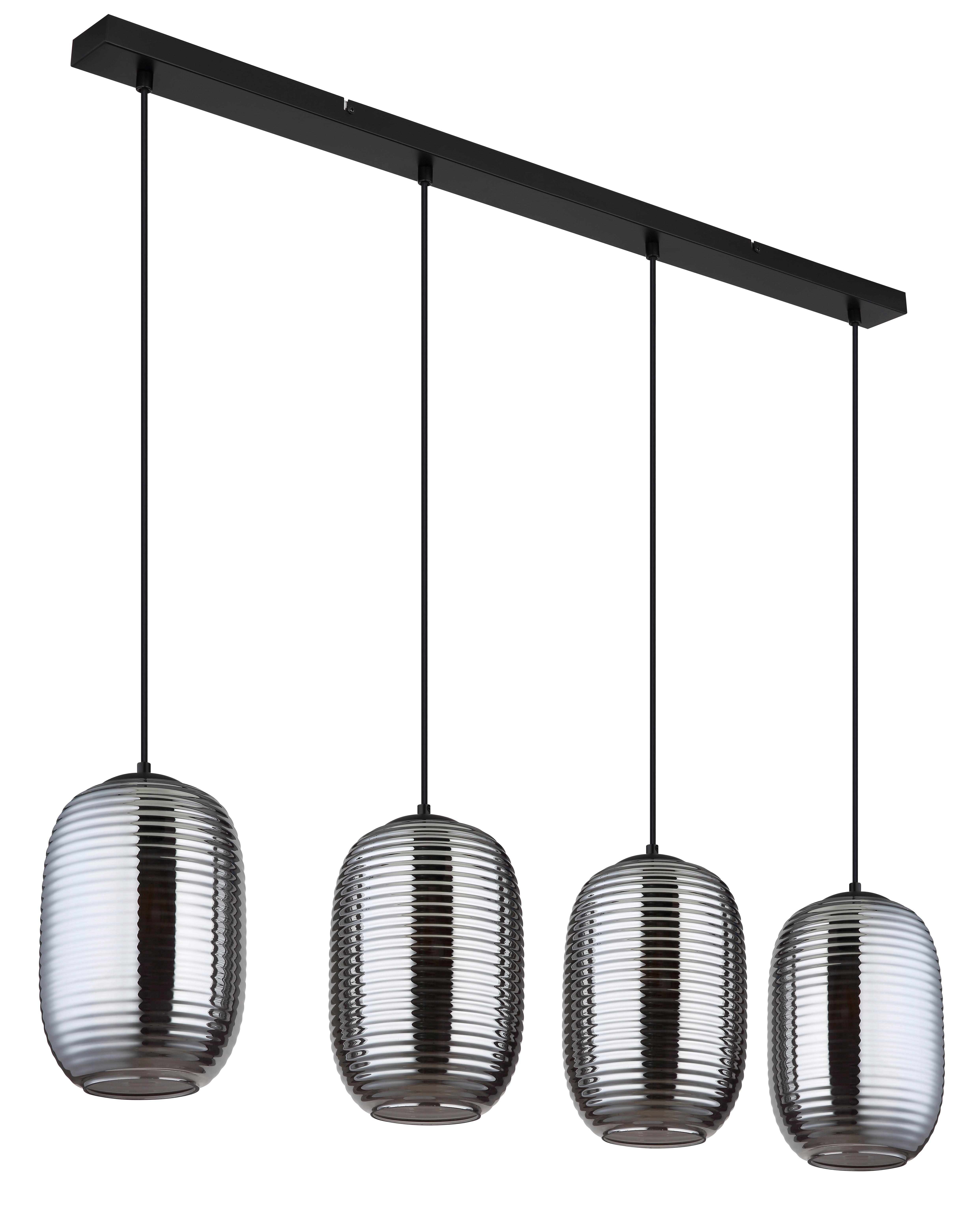 HÄNGELEUCHTE 15794-4H JEFREY - Schwarz/Grau, Basics, Glas/Kunststoff (100/18/120cm) - Globo