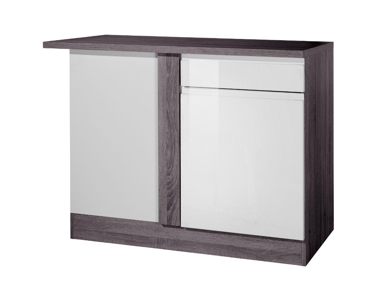 Eckunterschrank in Weiss/Eiche 'Cardiff' - Weiß Hochglanz/Grau, Basics, Holzwerkstoff (110/85/60cm) - Held