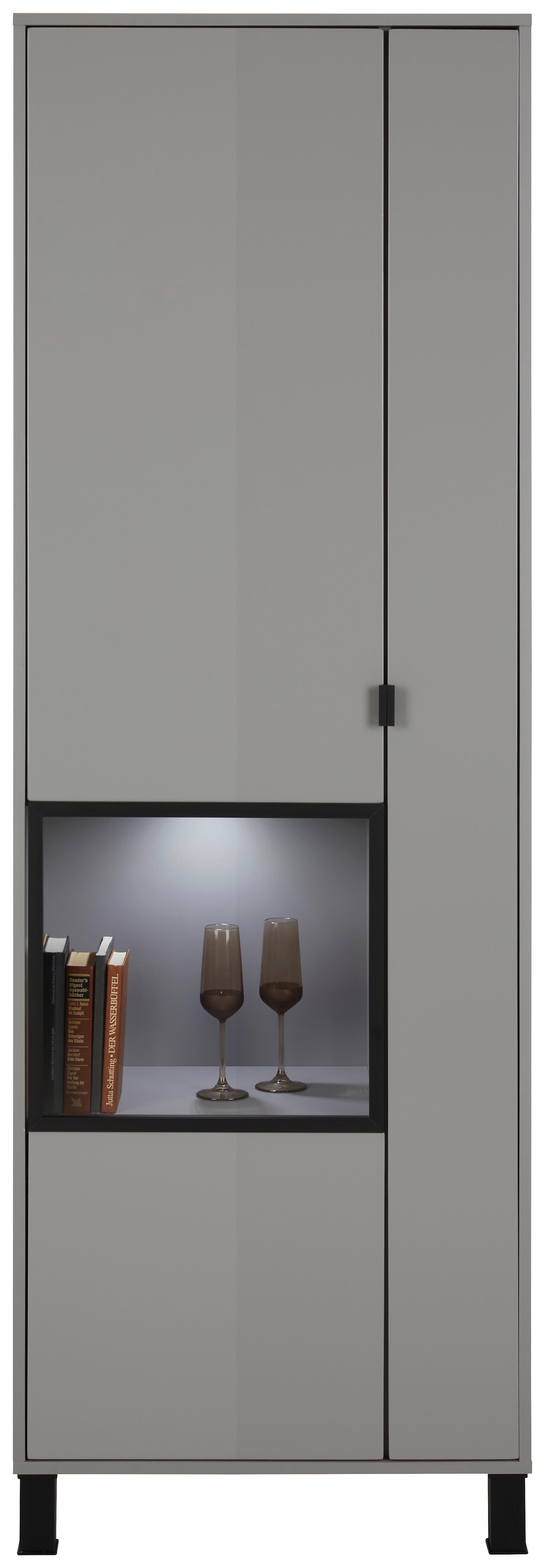 Vitrine In Grau - Schwarz/Grau, Modern, Glas/Holzwerkstoff (65/197/38cm) - Mömax