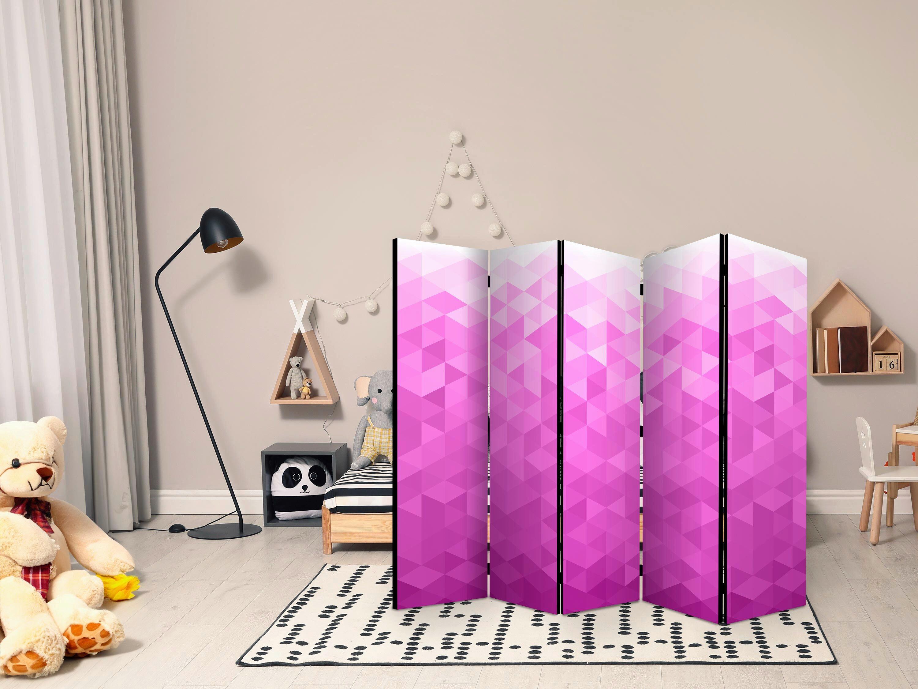 Paravan Pink Pixel I, 5-Delni, Dvostranski - pink/bela, Basics, tekstil/les (225/172/3cm) - artgeist