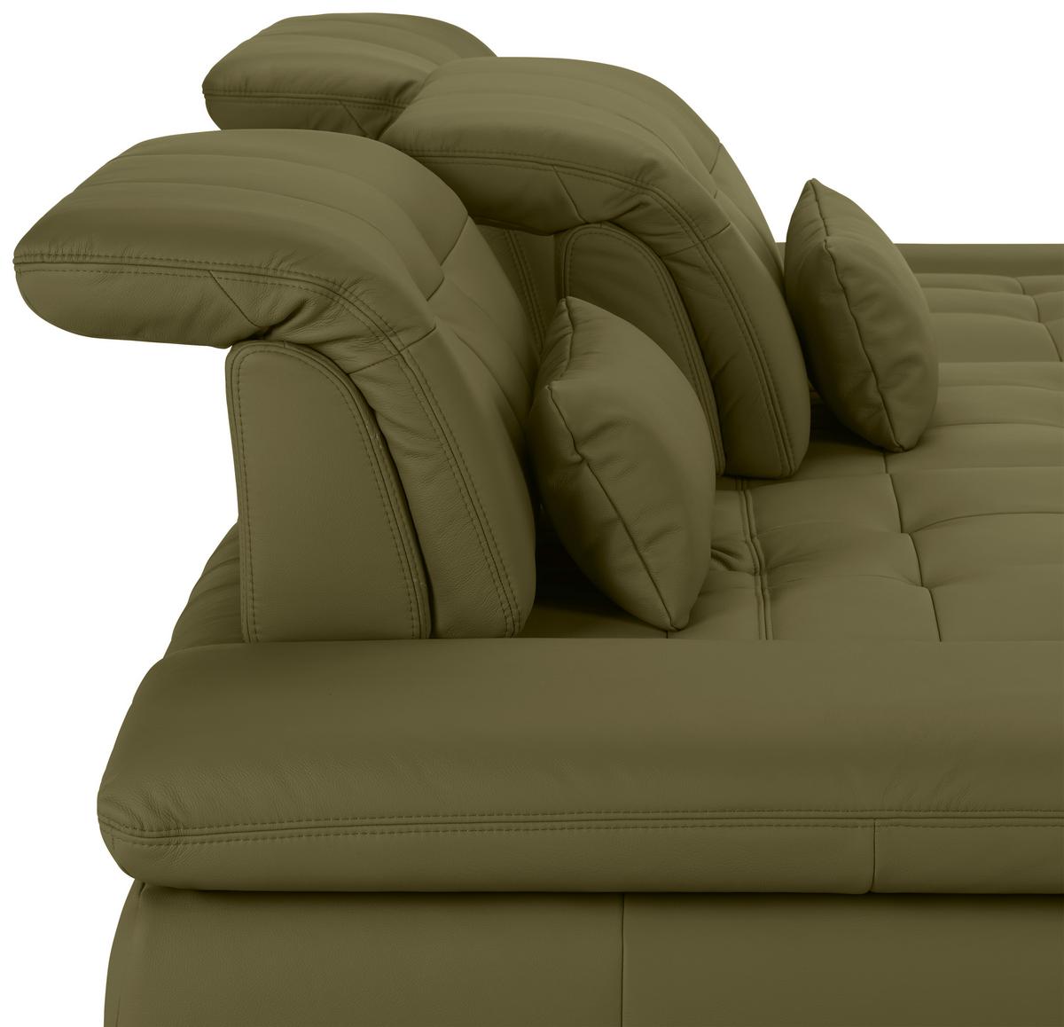 Wohnlandschaft Sanfino Leder Olivgrün - Chromfarben/Olivgrün, KONVENTIONELL, Leder/Metall (305/79-96/199cm) - Premium Living