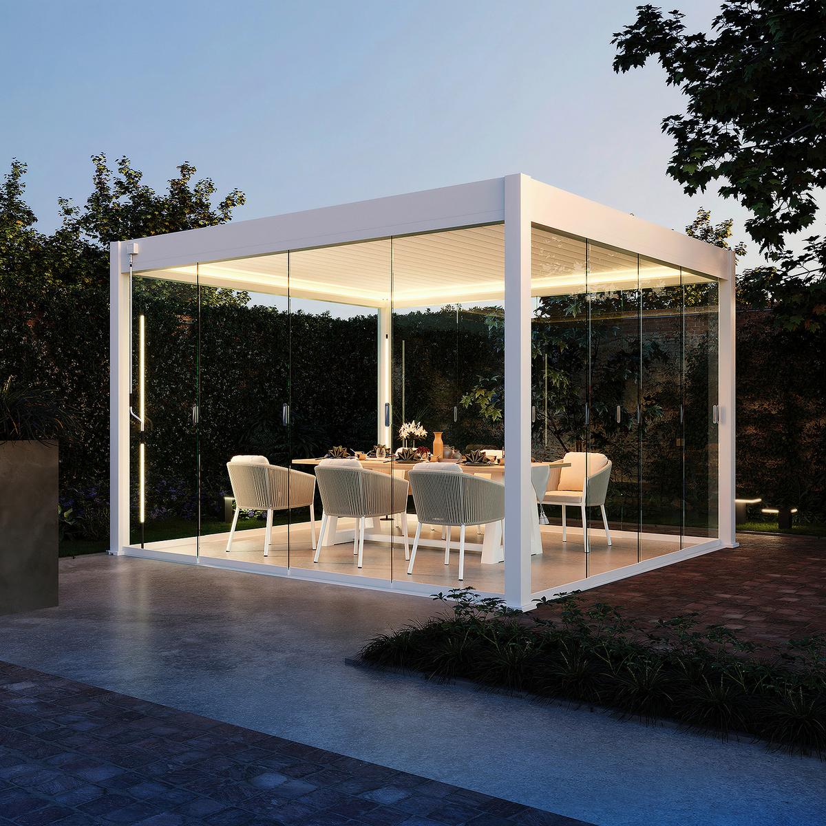 Pergola Deluxe ca. 360x400 cm Weiß Netzbetrieb inkl. LED - Weiß, Basics, Metall (360/255/400cm) - Gardenson