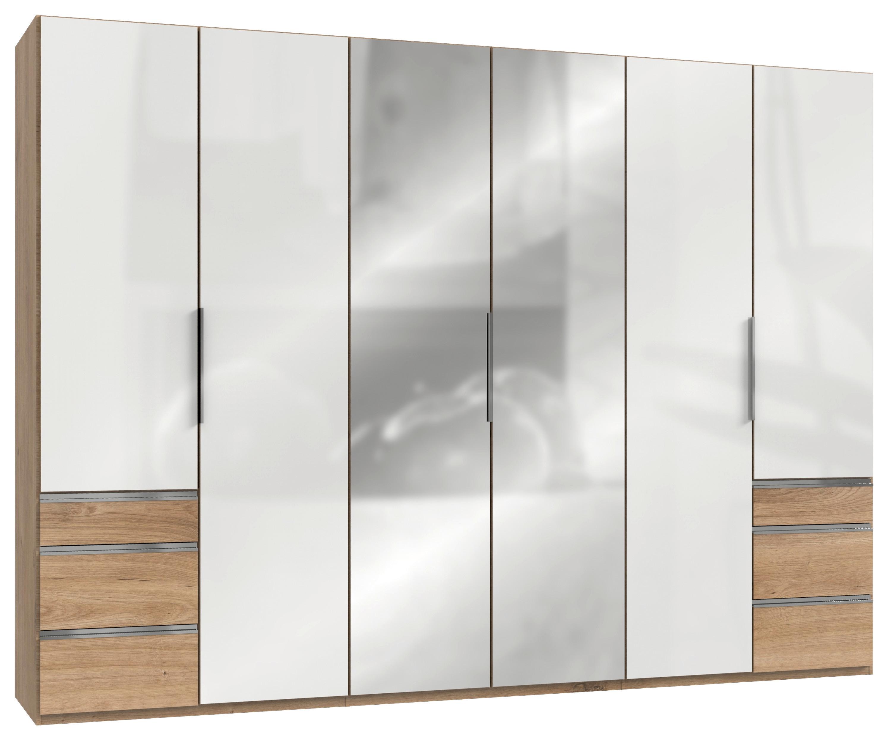 Drehtürenschrank Level 36D ca. 300x216x58 cm Weiß/Eichefarben - Chromfarben/Weiß Hochglanz, MODERN, Holzwerkstoff/Metall (300/216/58cm) - MID.YOU