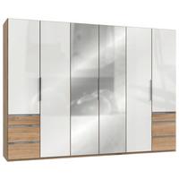 Drehtürenschrank Level 36D ca. 300x216x58 cm Weiß/Eichefarben - Chromfarben/Weiß Hochglanz, MODERN, Holzwerkstoff/Metall (300/216/58cm) - MID.YOU