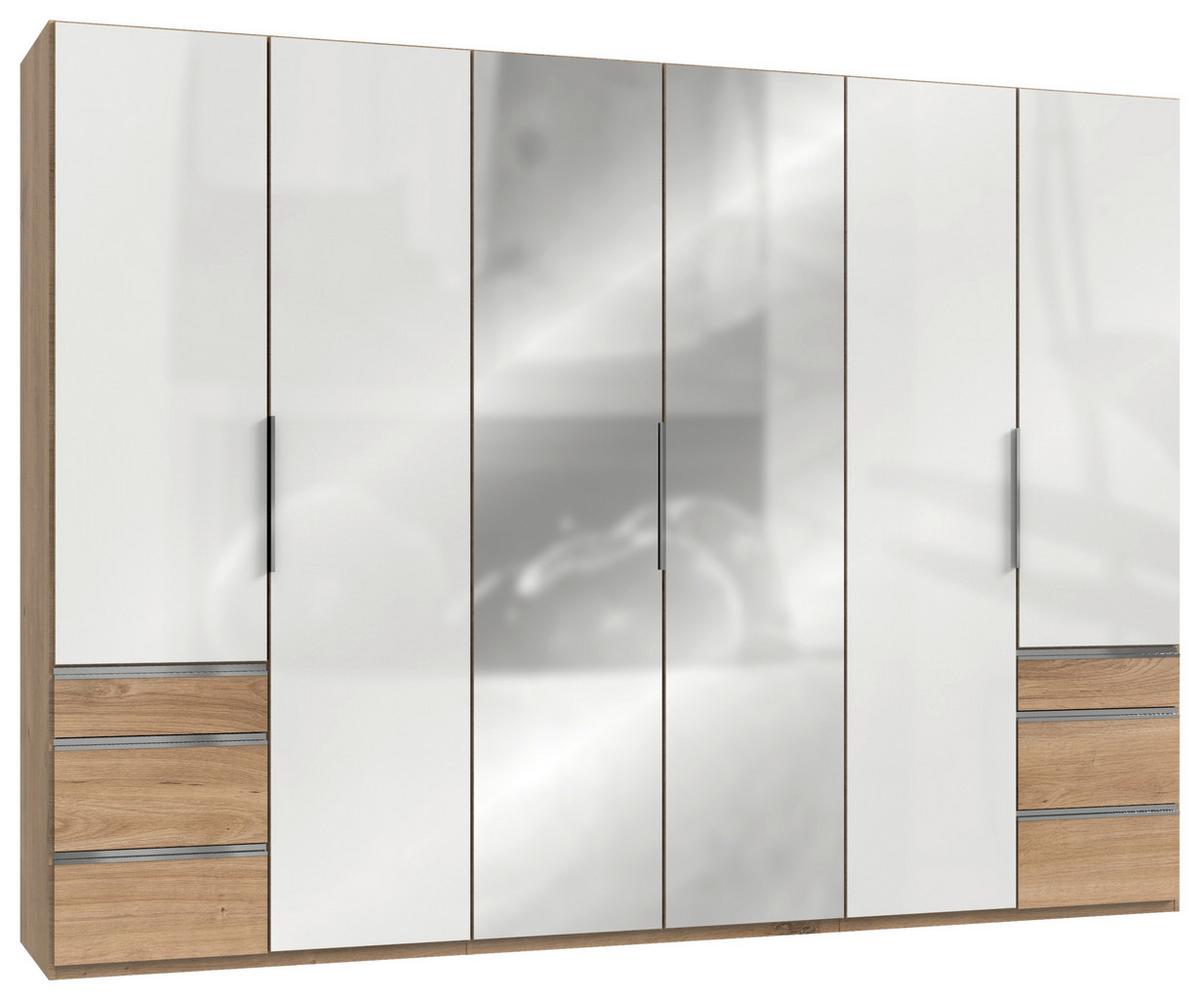 Drehtürenschrank Level 36D ca. 300x216x58 cm Weiß/Eichefarben - Chromfarben/Weiß Hochglanz, MODERN, Holzwerkstoff/Metall (300/216/58cm) - MID.YOU