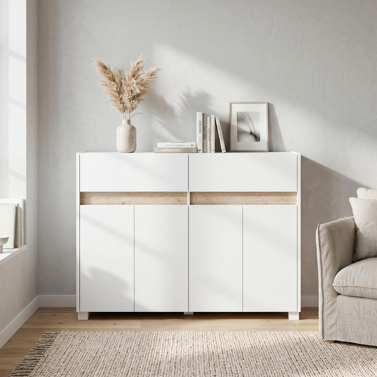 Kommode Cosmo ca.112,2x84,8x33cm Weiß - Silberfarben/Weiß, Design, Holzwerkstoff/Kunststoff (112,2/84,8/33cm) - MID.YOU
