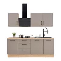 Küchenblock LINZ 220cm in Cubanit grau, ohne Geräte - Schwarz/Eiche Artisan, MODERN, Holzwerkstoff/Metall (220cm)