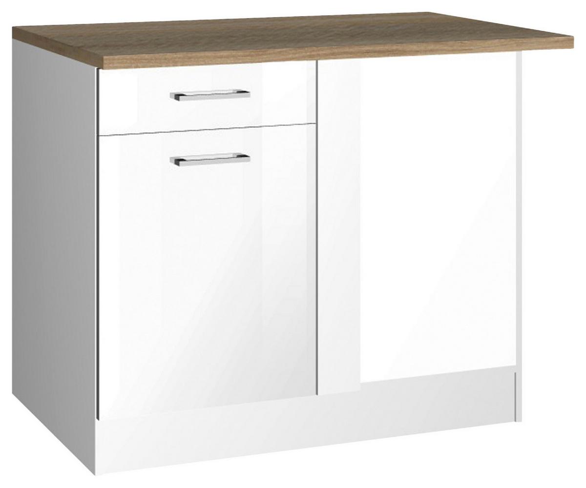 Eckunterschrank Mailand Weiß Hochglanz - Weiß Hochglanz/Silberfarben, MODERN, Holzwerkstoff/Metall (110/85/60cm) - Held