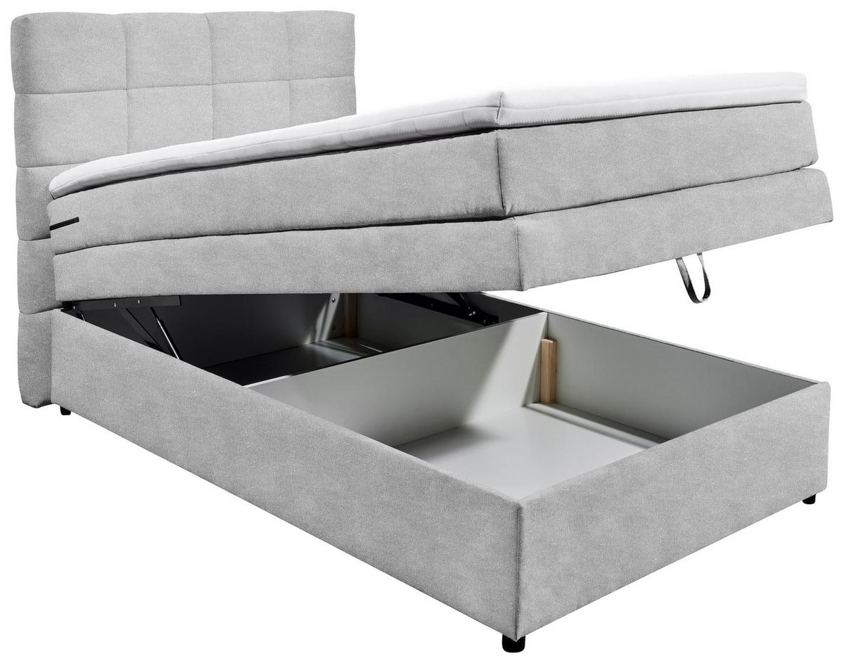Boxspringbett Tacoma 3 inkl. Topper ca. 120x200 cm Silberf. - Silberfarben, KONVENTIONELL, Kunststoff (120/200cm) - MID.YOU