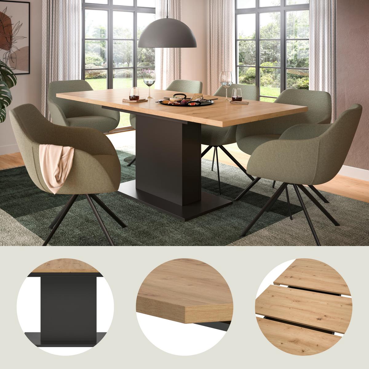 Ausziehtisch Marlon Eiche/Grau ca. 150-190x90x76 cm - Eiche Artisan/Grau, KONVENTIONELL, Holzwerkstoff (150-190/90/76cm) - MID.YOU