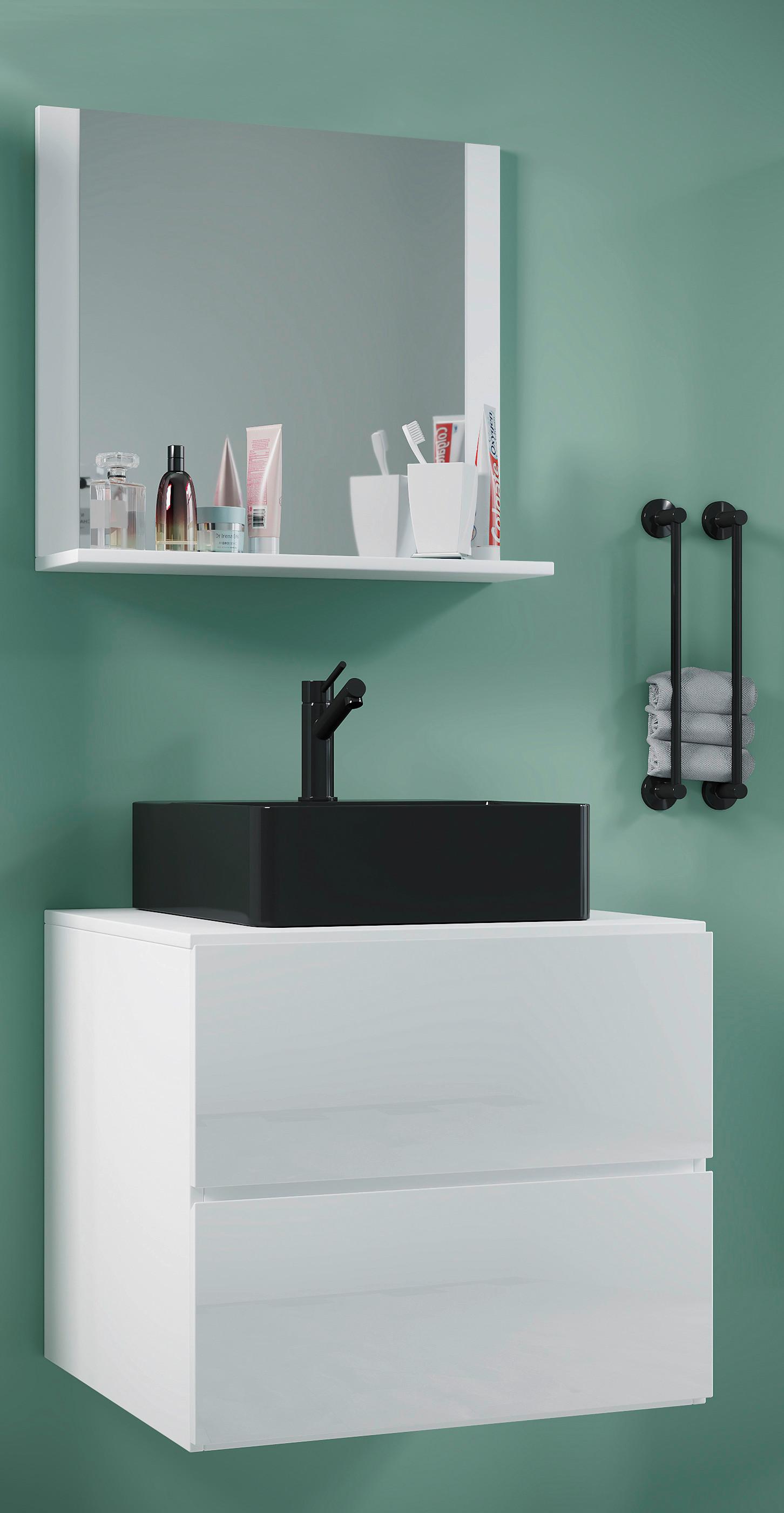 Kopalnica Lendas M, Bela - črna/bela, Moderno, steklo/leseni material (61cm) - MID.YOU
