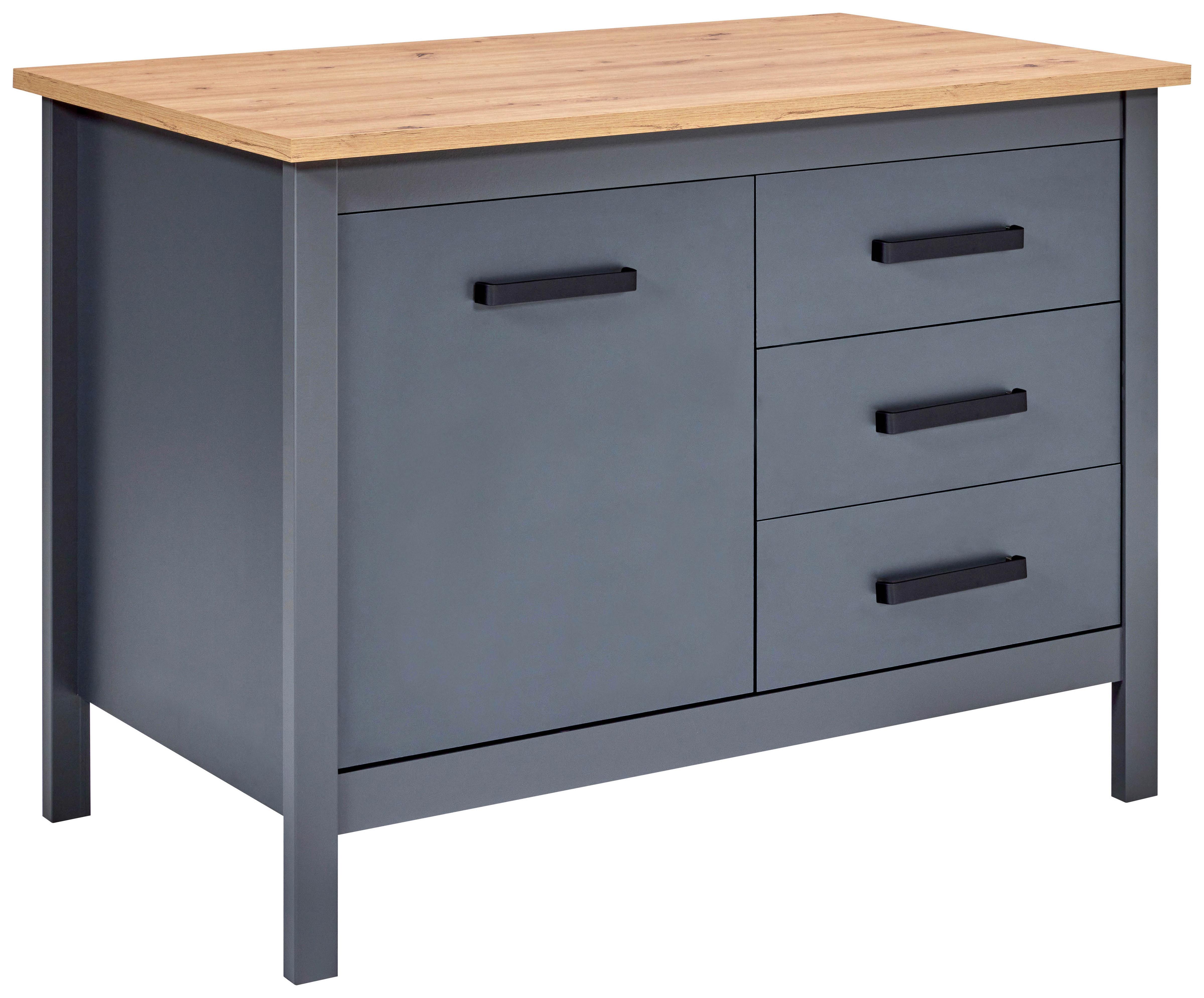 Kücheninsel Venet, Anthrazit/Artisan Eiche - Anthrazit/Schwarz, MODERN, Holzwerkstoff/Metall (124/91/60cm) - Mömax