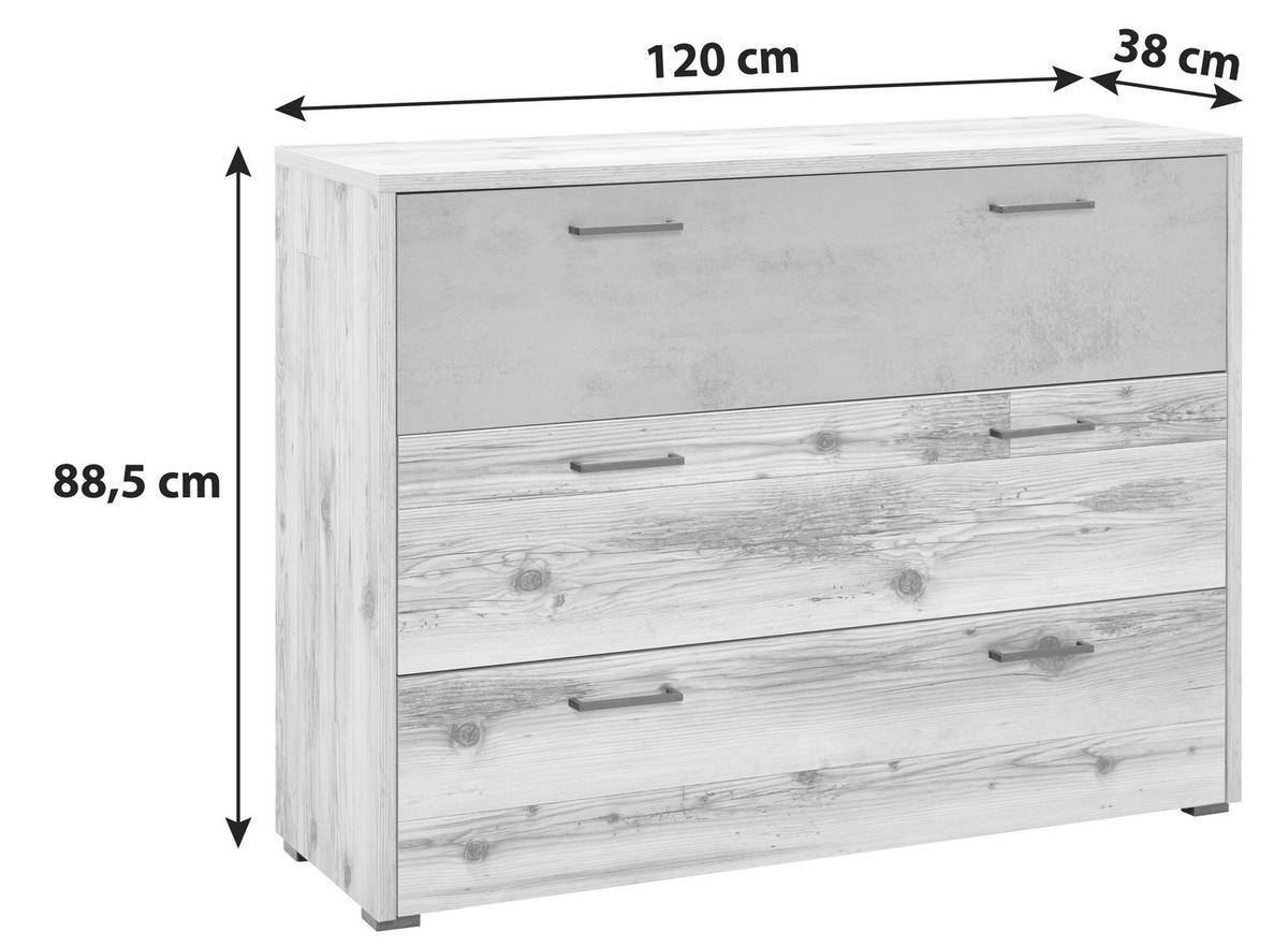 Komoda Alicante - siva/boje smreke, Moderno, drvni materijal/plastika (120/89,4/38cm) - Modern Living