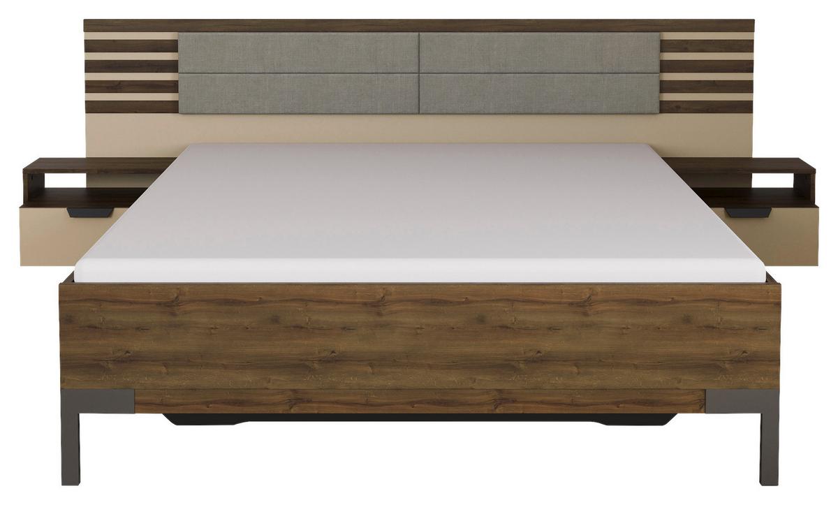 Bettanlage Barea ca. 160x200 cm Champagner/Eiche dunkel - Eiche dunkel/Champagner, MODERN, Holzwerkstoff/Textil (160/200cm) - Rauch Möbel
