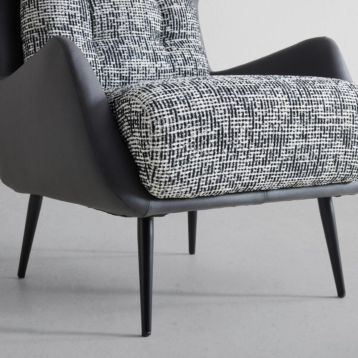 Ohrensessel Somy Chenille/Lederlook - Schwarz/Weiß, MODERN, Textil/Metall (75/111/83cm) - Premium Living