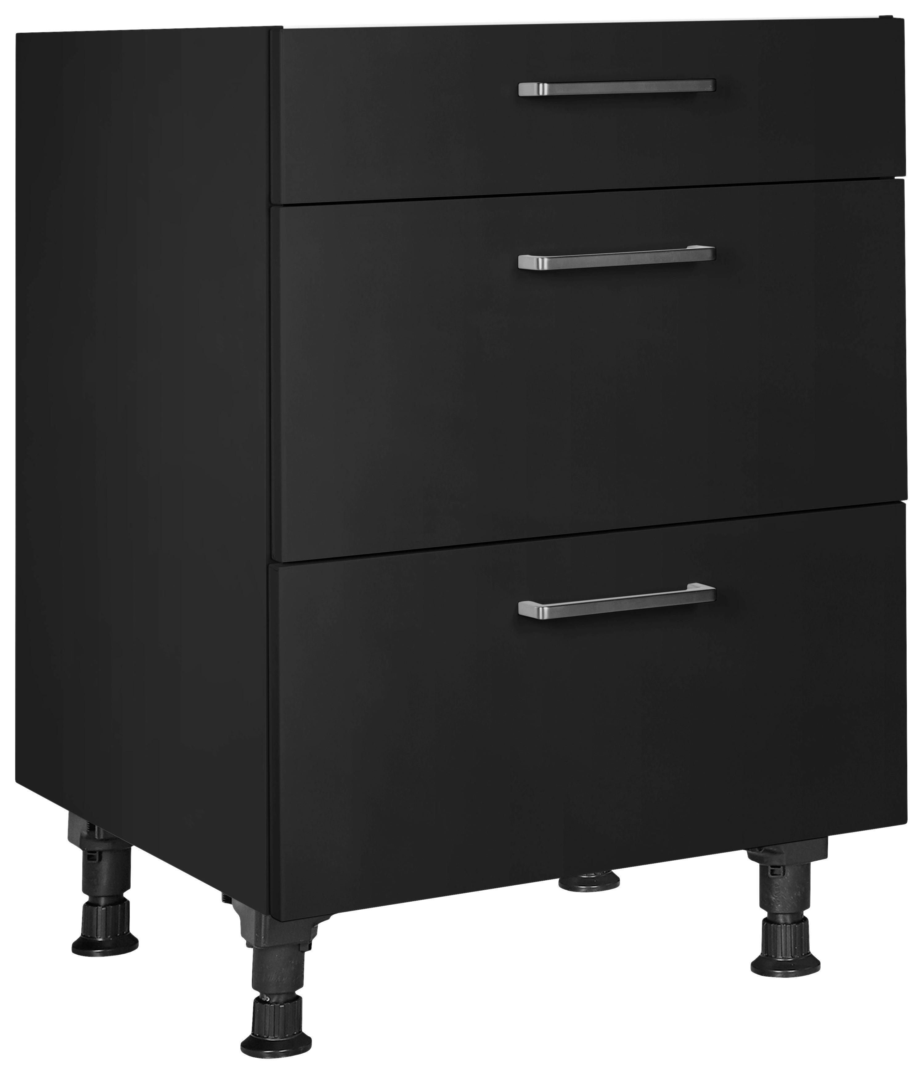 Schubkastenunterschrank Touch Schwarz - Edelstahlfarben/Schwarz, MODERN, Holzwerkstoff/Metall (60/87/56cm) - Nobilia