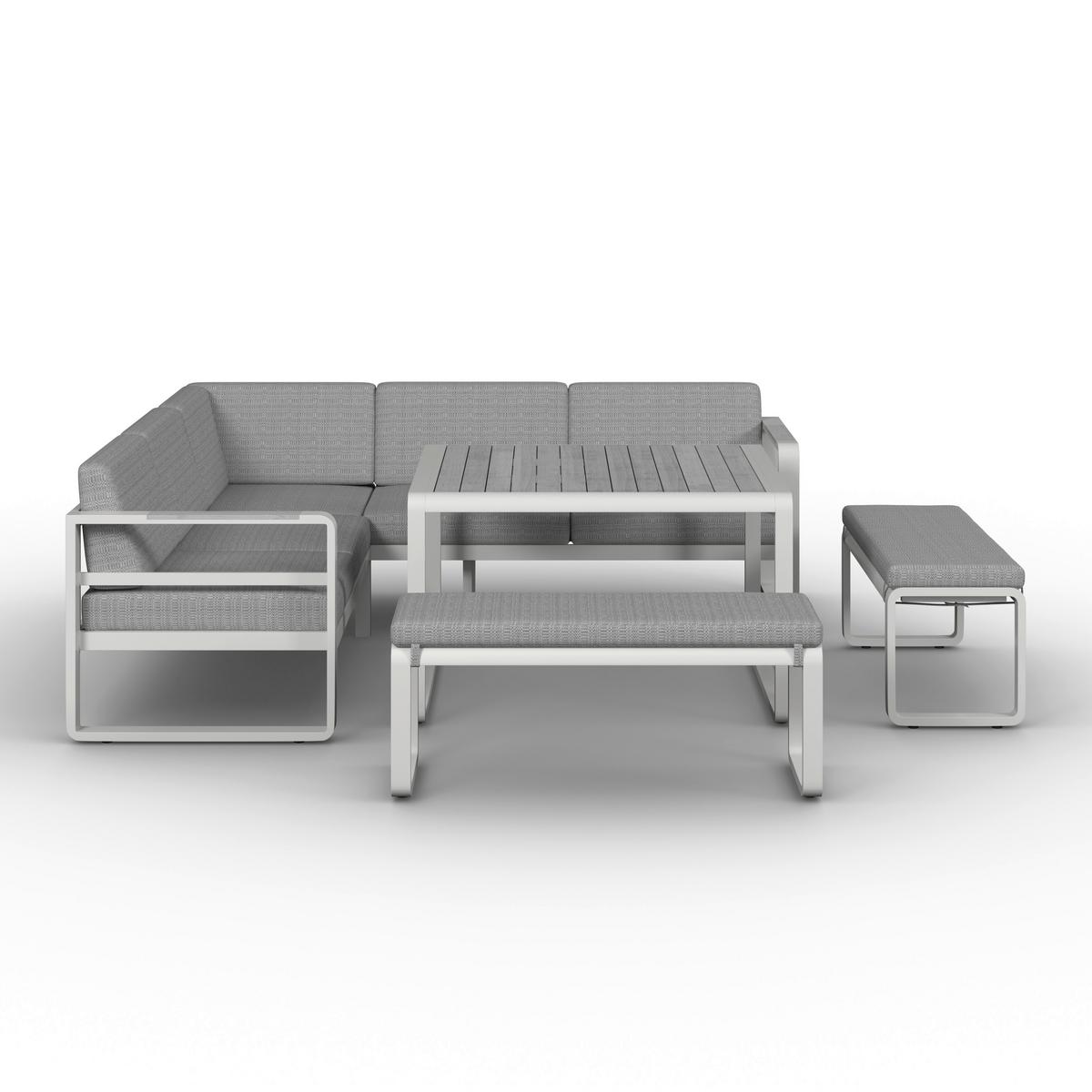 Dining-Loungeset Aruba Hellgr. /Weiß Outdoorstoff/Metall - Hellgrau/Weiß, MODERN, Kunststoff/Textil - Bessagi Garden