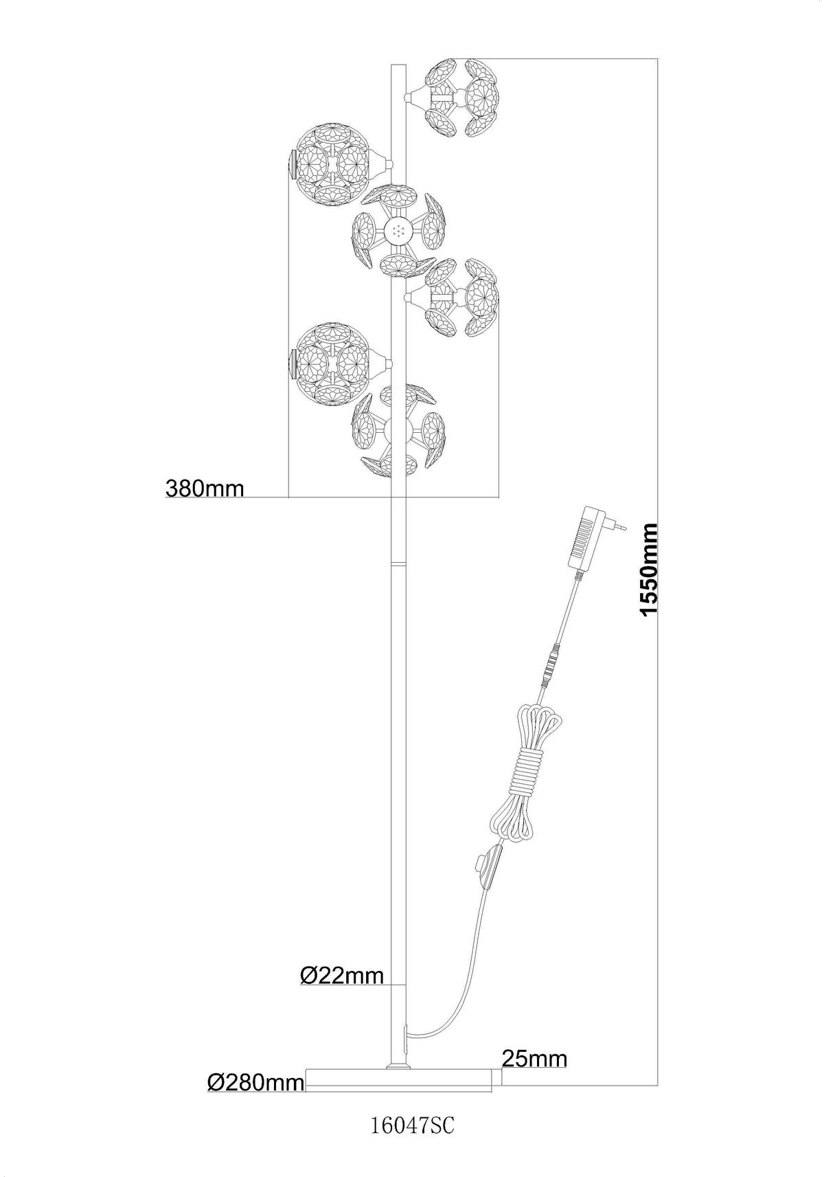 LED-STEHLEUCHTE 16047SC VIRINA - Klar/Chromfarben, Konventionell, Glas/Kunststoff (38/28/155cm) - Globo