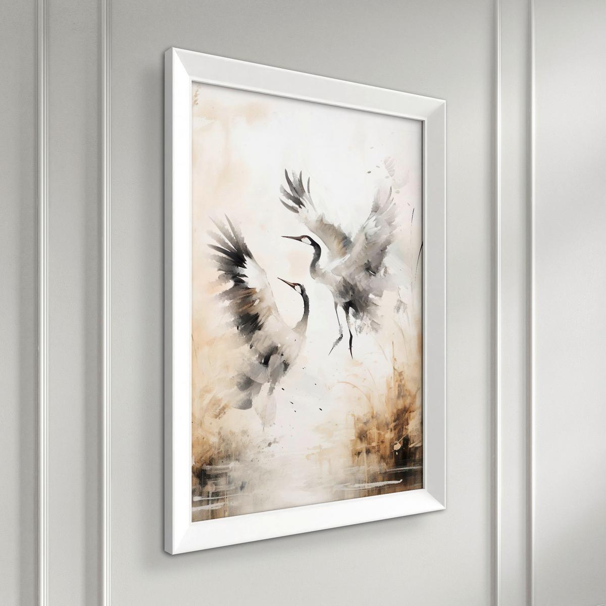 Druckgrafik Cranes Weiß/Beige ca. 75x56cm - Beige/Weiß, Basics, Holz/Papier (75/56/3cm)