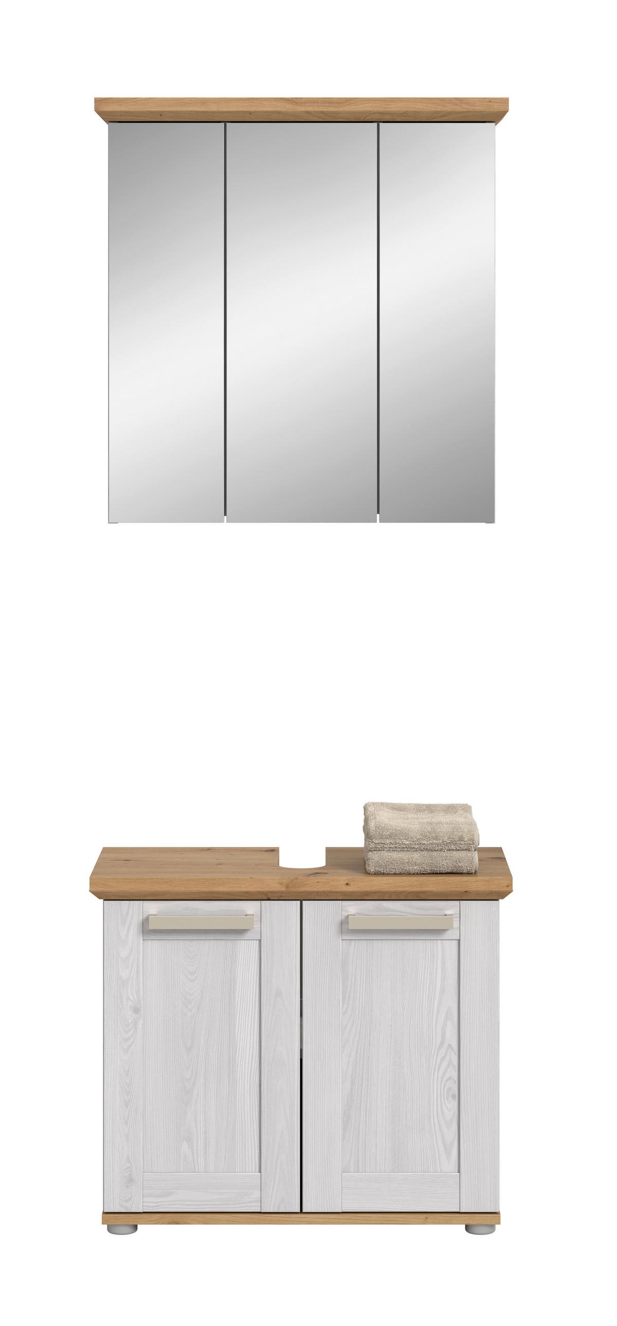 Badezimmer Verona Lärchenfarben/Eiche Artisan - Silberfarben/Lärchefarben, Trend, Glas/Holzwerkstoff (69cm) - MID.YOU
