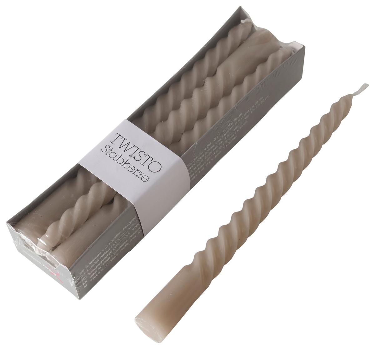 Stabkerze Twisto II Hellgrau, 6-teilig - Hellgrau, Modern (2/20cm) - Modern Living