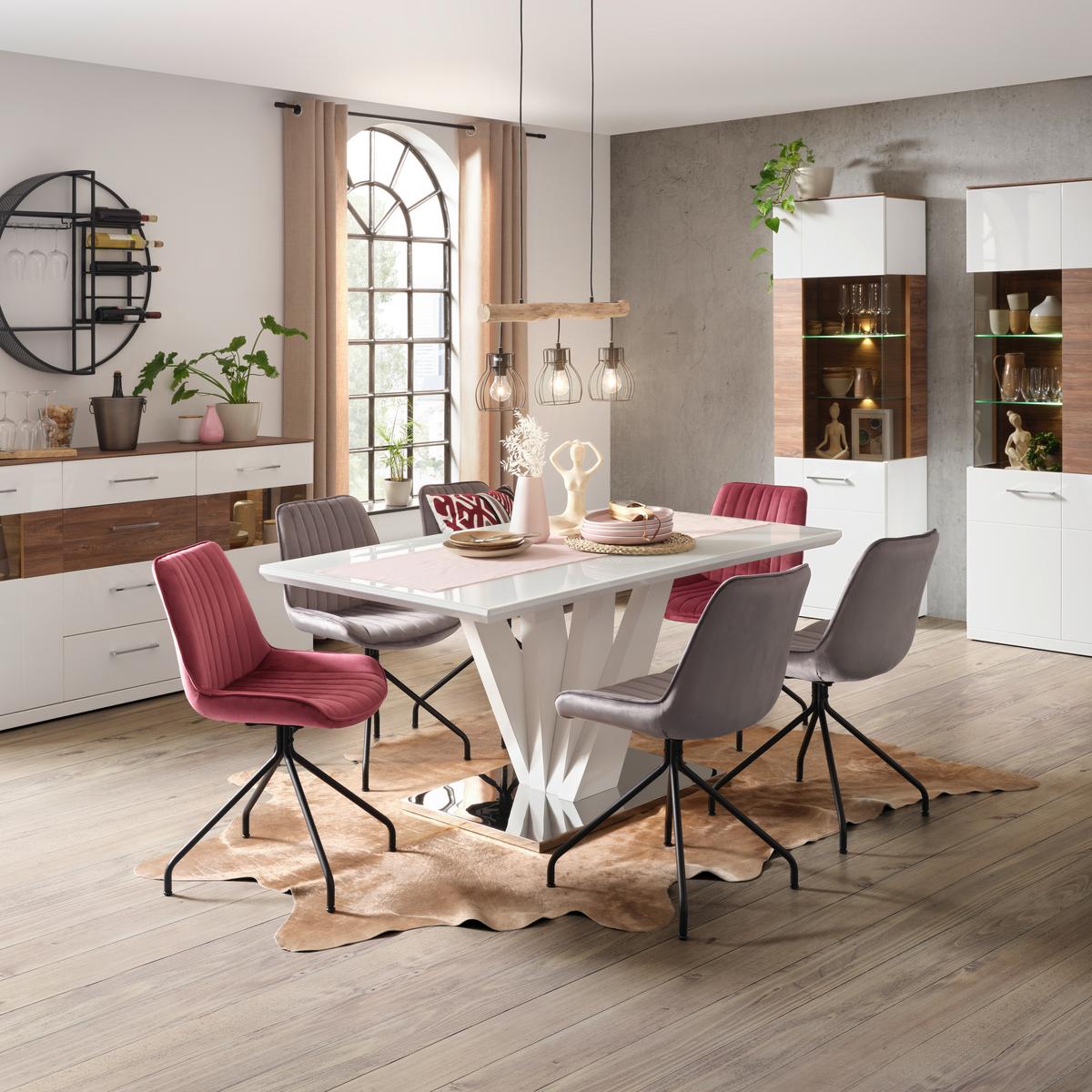 Masă SAMUEL - alb/culoare inox, Modern, sticlă/metal (160/90/76cm) - Mömax