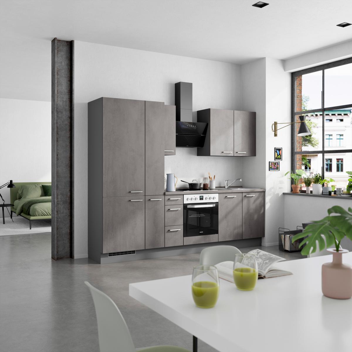 Küchenblock Riva High m. Geräten Schieferfarben - Schieferfarben/Edelstahlfarben, MODERN, Holzwerkstoff/Metall (270cm) - Nobilia