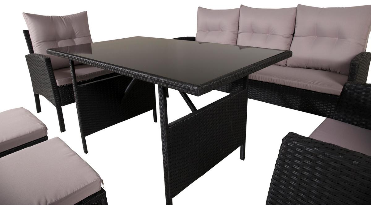 Dining-Loungeset Knock 6-tlg. Grau/Schwarz - Schwarz/Grau, KONVENTIONELL, Kunststoff - Gardenson