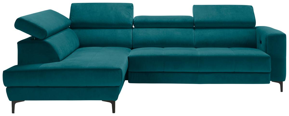 Ecksofa Emma links Petrol - Petrol/Schwarz, MODERN, Textil (210/47/301cm) - Premium Living