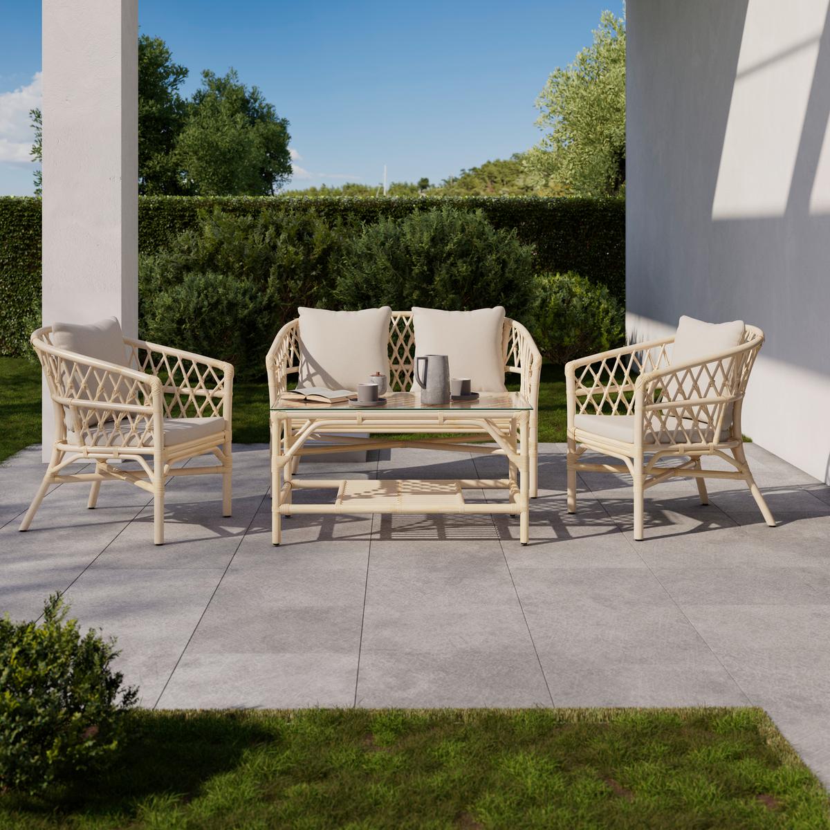 KOMPLET MEBLI TARASOWYCH CALIFORNIA - kolor naturalny, Natur, drewno (62/121/98/80/80/51/71/71/58cm) - Ambia Garden