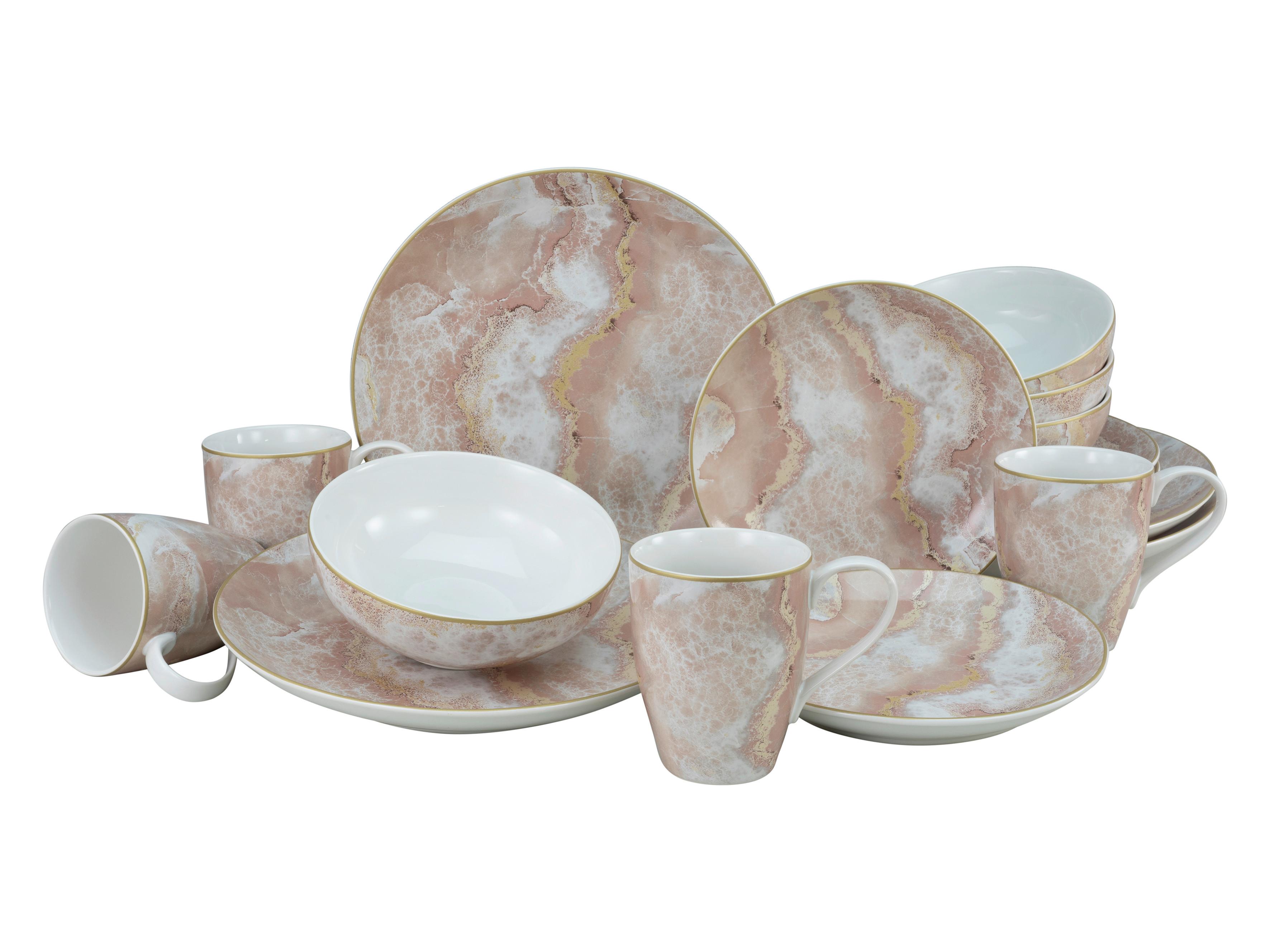 SERWIS OBIADOWO-ŚNIADANIOWY MARMOR COLLECTION ROSE - różowy/biały, Design, ceramika (34/31,5/33cm) - Creatable