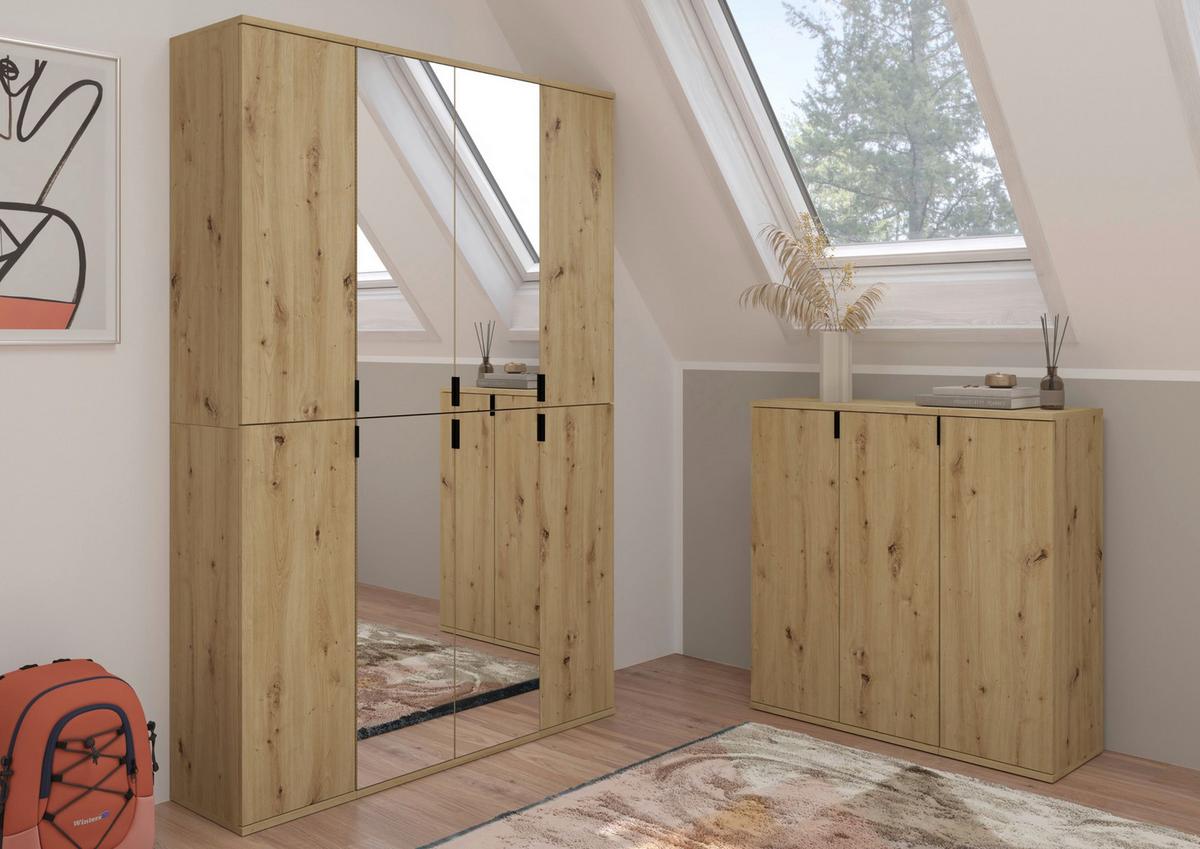 Schuhschrank Projekt X ca.152x99x34cm Eichefarben - Schwarz/Eiche Artisan, KONVENTIONELL, Holzwerkstoff/Metall (152/99/34cm) - MID.YOU