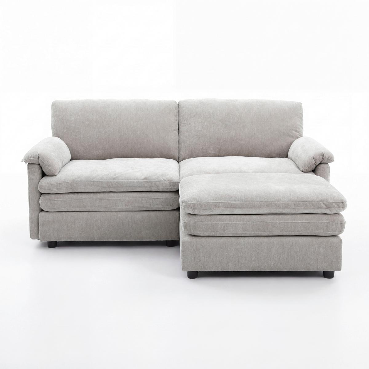 Wohnlandschaft Alessia Chenille Grau - Schwarz/Grau, MODERN, Holz/Kunststoff (188/137cm) - Bessagi Home