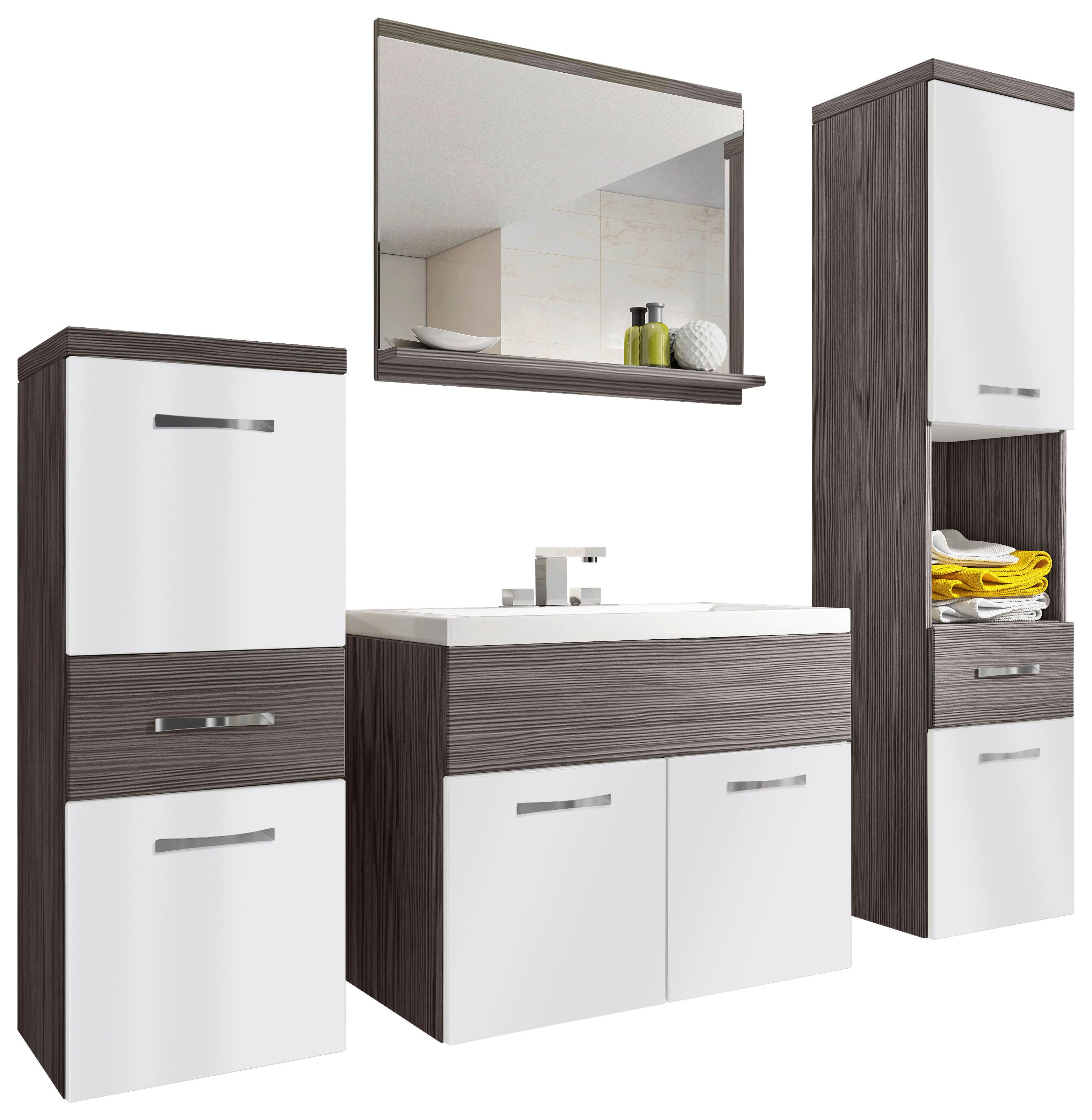 Badmöbel-Set 5-tlg. Alba ca. 140 cm Eiche Bodega/Weiß - Eichefarben/Weiß Hochglanz, LIFESTYLE, Holzwerkstoff/Metall (120cm) - P & B