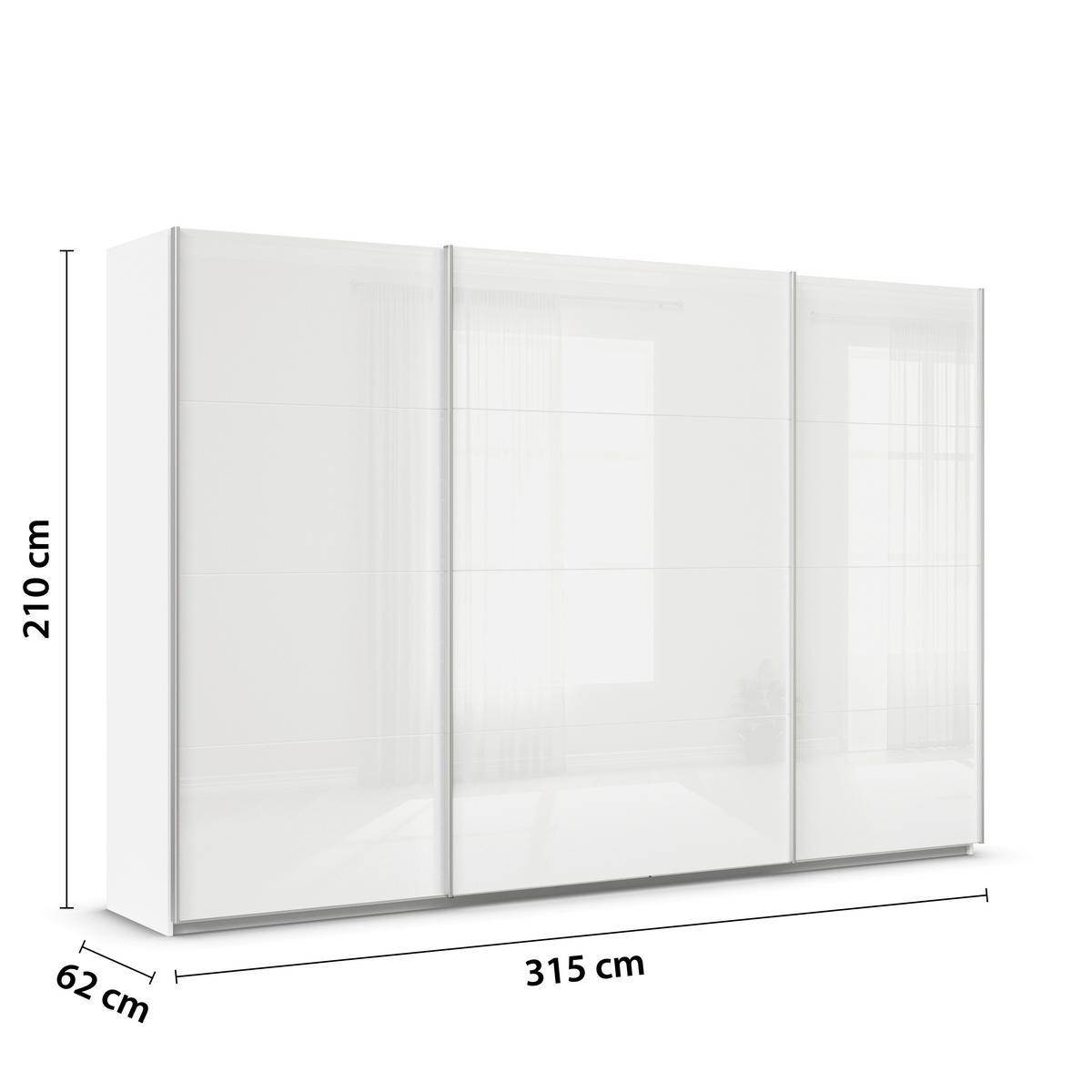 DULAP USI CULISANTE FELDKIRCH - alb/alb lucios intens, Modern, sticlă/material pe bază de lemn (315/210/62cm)