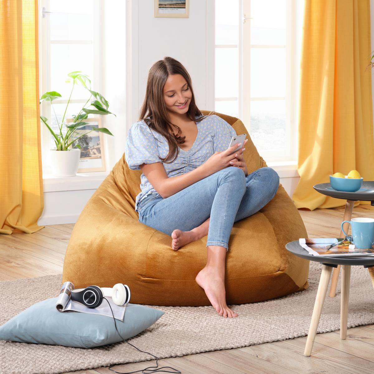 Ülőzsák Verona Samt - sárga/antracit, textil (90/105/90cm) - Best Price