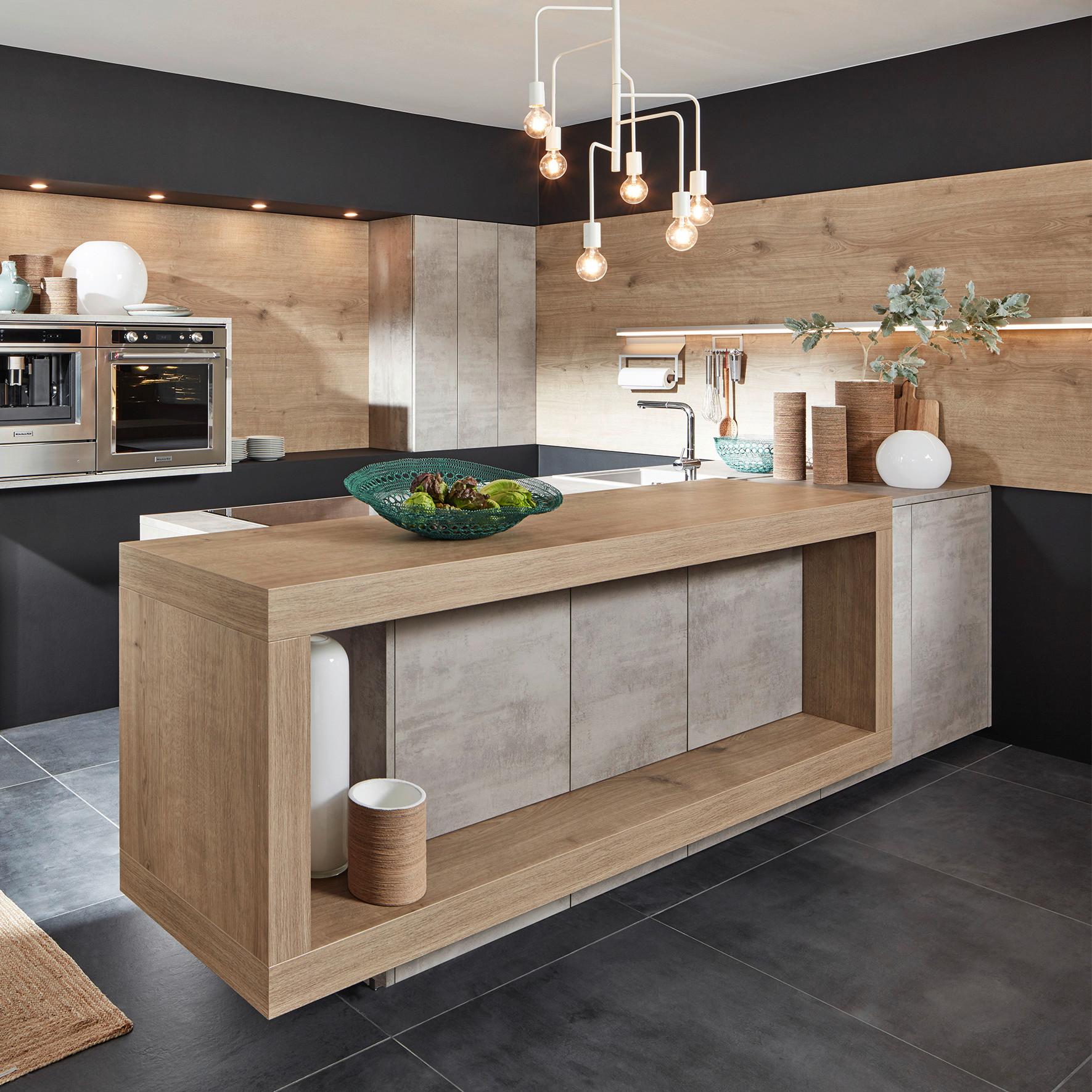 Einbauküche Stone in Grau/Eichefarben - Eichefarben/Grau, MODERN, Holzwerkstoff - Nolte Küchen