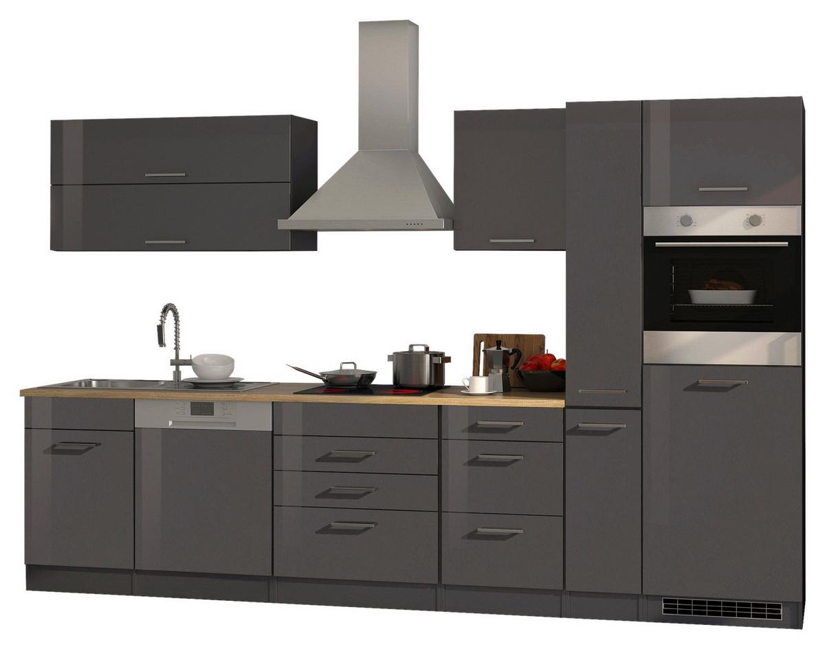 Küchenblock Mailand m. Geräten Graphitfarben - Silberfarben/Graphitfarben, MODERN, Holzwerkstoff/Metall (330cm) - Held